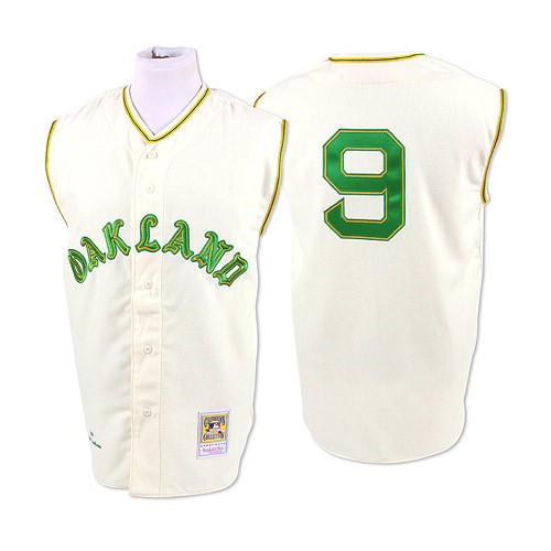 Men's Mitchell and Ness 1968 Oakland Athletics #9 Reggie Jackson Authentic Cream Throwback MLB Jersey