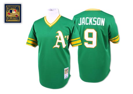 Men's Mitchell and Ness Oakland Athletics #9 Reggie Jackson Authentic Green Throwback MLB Jersey