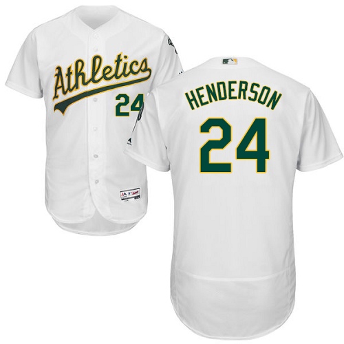 Men's Majestic Oakland Athletics #24 Rickey Henderson Authentic White Home Cool Base MLB Jersey