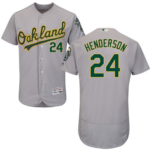 Men's Majestic Oakland Athletics #24 Rickey Henderson Authentic Grey Road Cool Base MLB Jersey