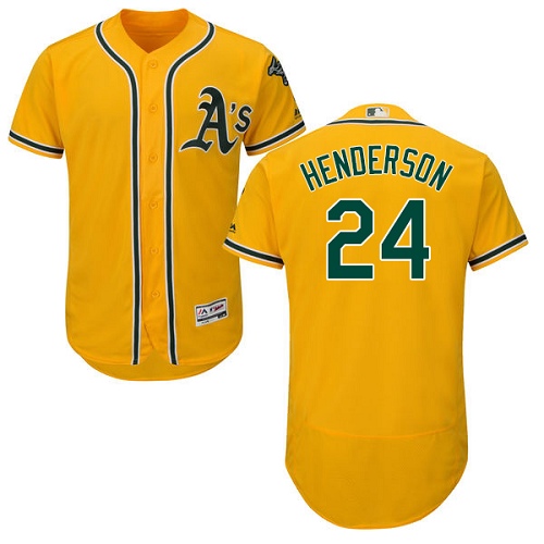 Men's Majestic Oakland Athletics #24 Rickey Henderson Authentic Gold Alternate 2 Cool Base MLB Jersey