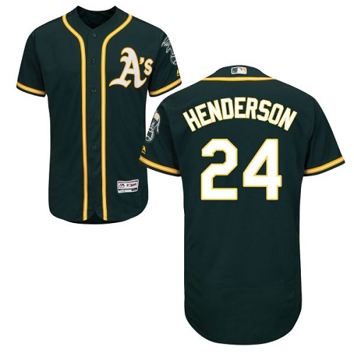 Men's Majestic Oakland Athletics #24 Rickey Henderson Authentic Green Alternate 1 Cool Base MLB Jersey