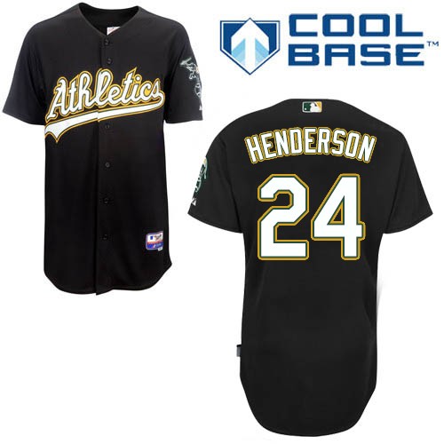 Men's Majestic Oakland Athletics #24 Rickey Henderson Authentic Black Cool Base MLB Jersey