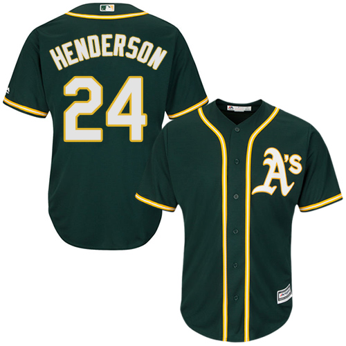 Youth Majestic Oakland Athletics #24 Rickey Henderson Replica Green Alternate 1 Cool Base MLB Jersey