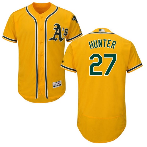 Men's Majestic Oakland Athletics #27 Catfish Hunter Authentic Gold Alternate 2 Cool Base MLB Jersey