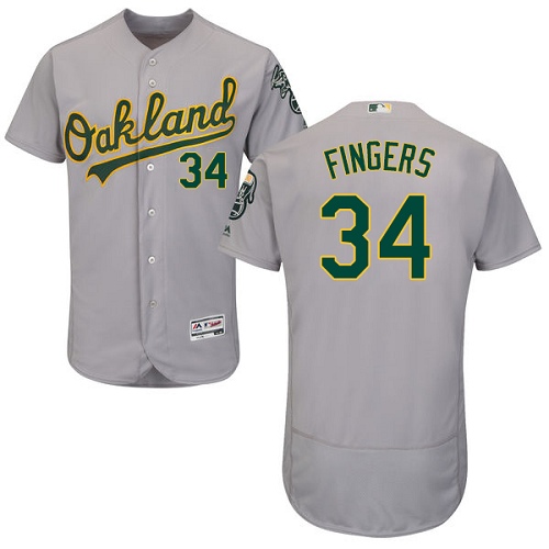 Men's Majestic Oakland Athletics #34 Rollie Fingers Authentic Grey Road Cool Base MLB Jersey