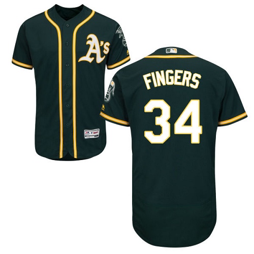 Men's Majestic Oakland Athletics #34 Rollie Fingers Authentic Green Alternate 1 Cool Base MLB Jersey