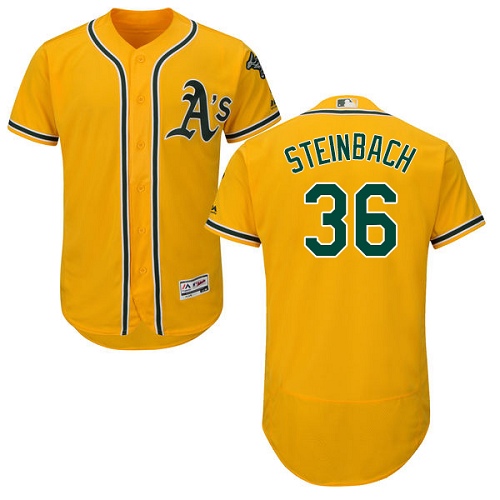 Men's Majestic Oakland Athletics #36 Terry Steinbach Authentic Gold Alternate 2 Cool Base MLB Jersey