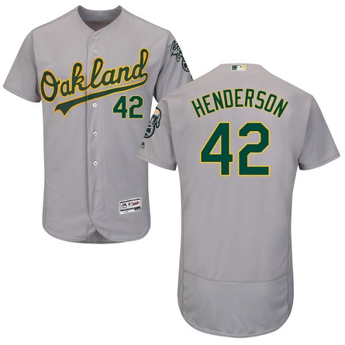 Men's Majestic Oakland Athletics #42 Dave Henderson Authentic Grey Road Cool Base MLB Jersey