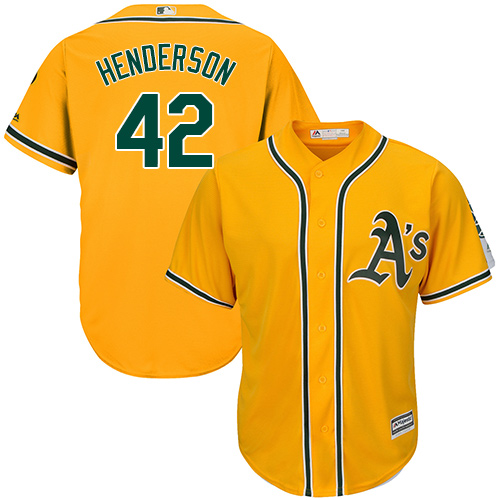 Men's Majestic Oakland Athletics #42 Dave Henderson Replica Gold Alternate 2 Cool Base MLB Jersey