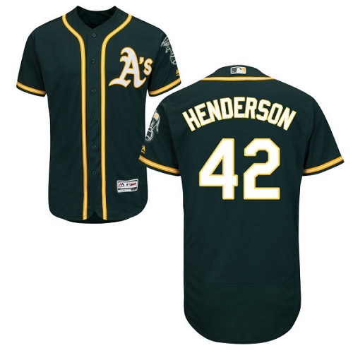 Men's Majestic Oakland Athletics #42 Dave Henderson Authentic Green Alternate 1 Cool Base MLB Jersey