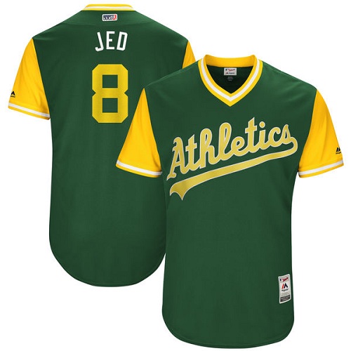 Men's Majestic Oakland Athletics #8 Jed Lowrie "Jed" Authentic Green 2017 Players Weekend MLB Jersey