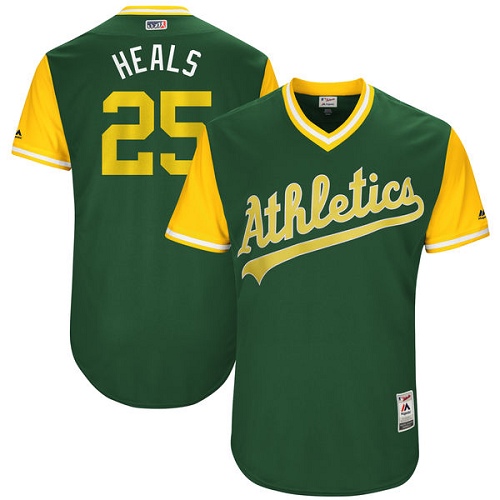 Men's Majestic Oakland Athletics #25 Ryon Healy "Heals" Authentic Green 2017 Players Weekend MLB Jersey