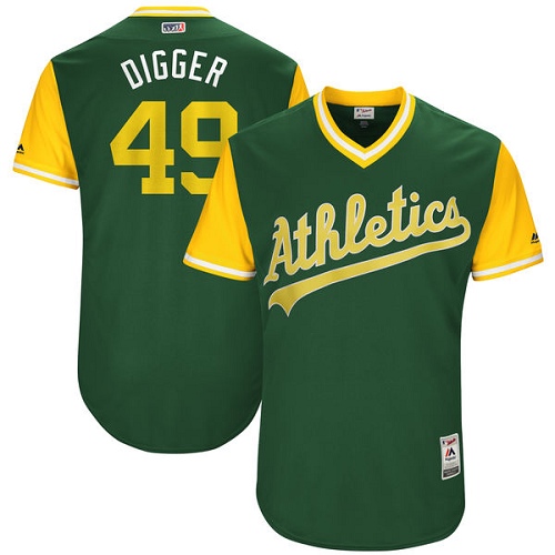 Men's Majestic Oakland Athletics #49 Kendall Graveman "Digger" Authentic Green 2017 Players Weekend MLB Jersey