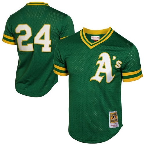Men's Mitchell and Ness Oakland Athletics #24 Rickey Henderson Authentic Green 1991 Throwback MLB Jersey