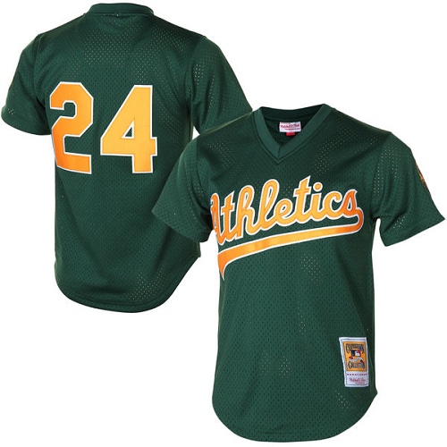 Men's Mitchell and Ness Oakland Athletics #24 Rickey Henderson Authentic Green 1998 Throwback MLB Jersey