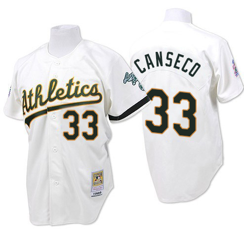 Men's Mitchell and Ness Oakland Athletics #33 Jose Canseco Replica White Throwback MLB Jersey