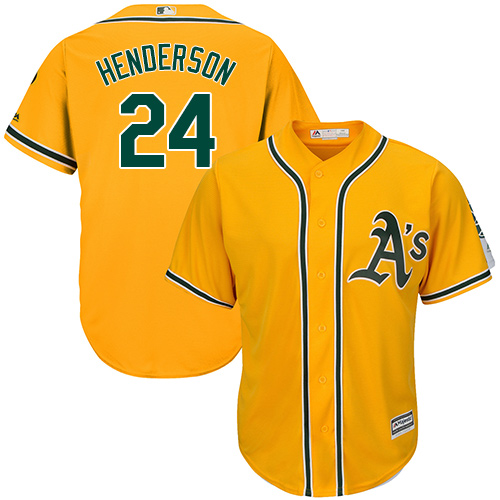 Youth Majestic Oakland Athletics #24 Rickey Henderson Replica Gold Alternate 2 Cool Base MLB Jersey