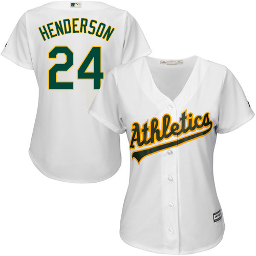 Women's Majestic Oakland Athletics #24 Rickey Henderson Replica White Home Cool Base MLB Jersey