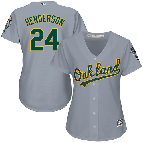 Women's Majestic Oakland Athletics #24 Rickey Henderson Authentic Grey Road Cool Base MLB Jersey