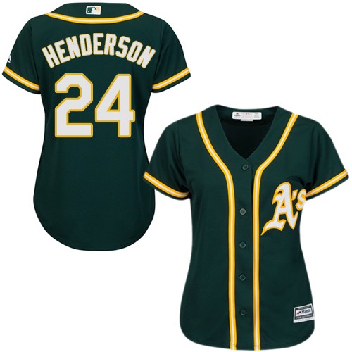Women's Majestic Oakland Athletics #24 Rickey Henderson Authentic Green Alternate 1 Cool Base MLB Jersey
