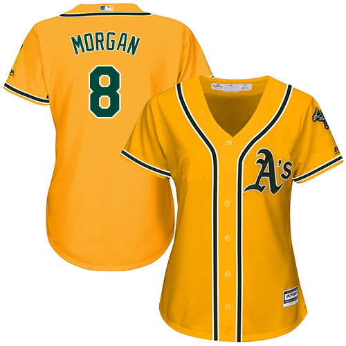 Women's Majestic Oakland Athletics #8 Joe Morgan Authentic Gold Alternate 2 Cool Base MLB Jersey