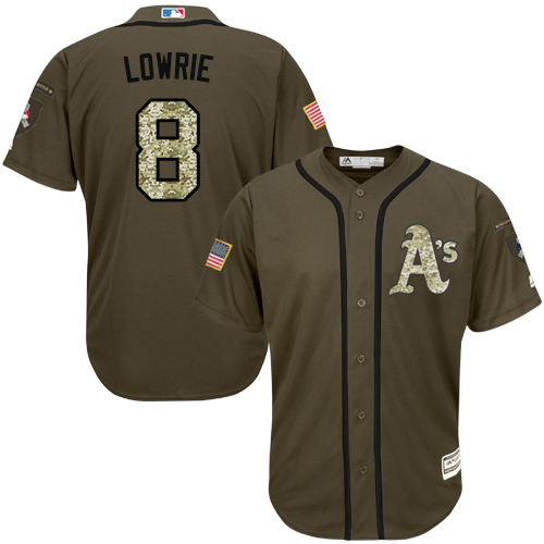 Men's Majestic Oakland Athletics #8 Jed Lowrie Authentic Green Salute to Service MLB Jersey