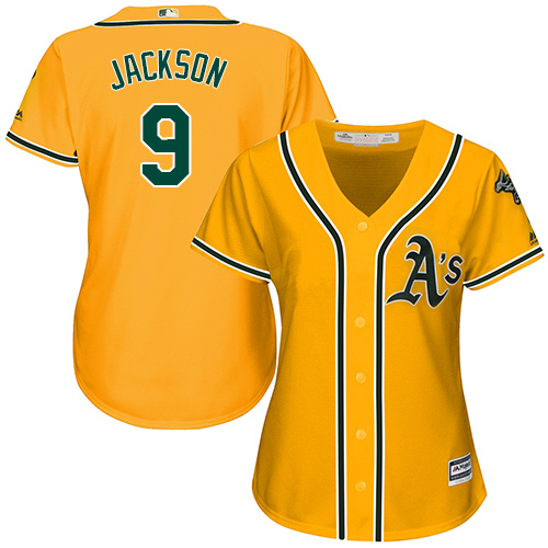 Women's Majestic Oakland Athletics #9 Reggie Jackson Authentic Gold Alternate 2 Cool Base MLB Jersey