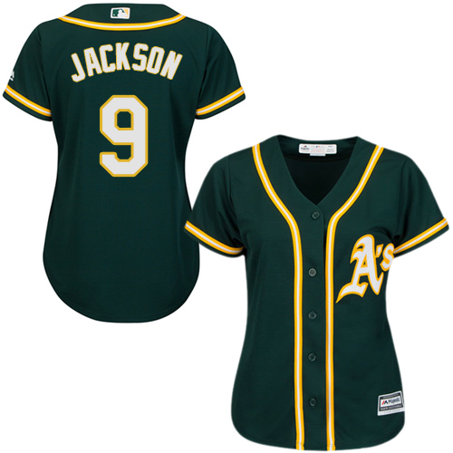 Women's Majestic Oakland Athletics #9 Reggie Jackson Authentic Green Alternate 1 Cool Base MLB Jersey