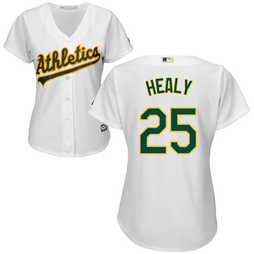 Women's Majestic Oakland Athletics #25 Ryon Healy Authentic White Home Cool Base MLB Jersey