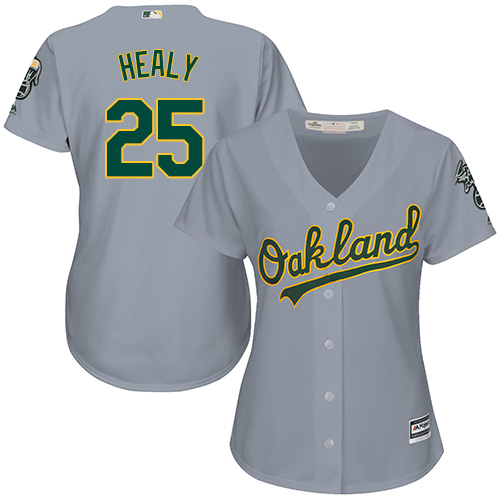 Women's Majestic Oakland Athletics #25 Ryon Healy Authentic Grey Road Cool Base MLB Jersey