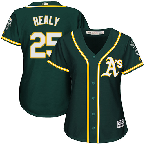 Women's Majestic Oakland Athletics #25 Ryon Healy Authentic Green Alternate 1 Cool Base MLB Jersey