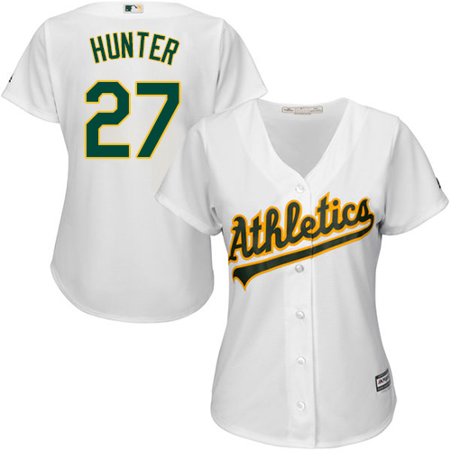 Women's Majestic Oakland Athletics #27 Catfish Hunter Authentic White Home Cool Base MLB Jersey