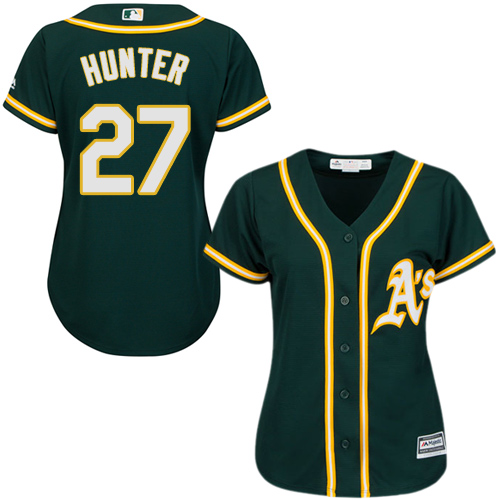 Women's Majestic Oakland Athletics #27 Catfish Hunter Authentic Green Alternate 1 Cool Base MLB Jersey