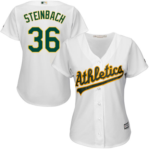 Women's Majestic Oakland Athletics #36 Terry Steinbach Authentic White Home Cool Base MLB Jersey