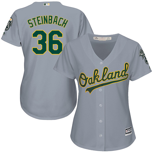 Women's Majestic Oakland Athletics #36 Terry Steinbach Replica Grey Road Cool Base MLB Jersey