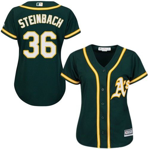 Women's Majestic Oakland Athletics #36 Terry Steinbach Authentic Green Alternate 1 Cool Base MLB Jersey
