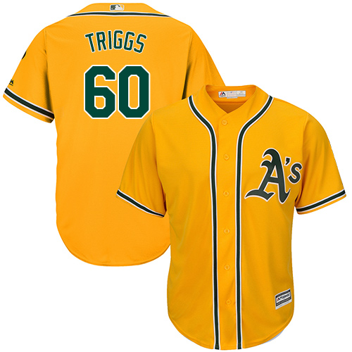 Youth Majestic Oakland Athletics #60 Andrew Triggs Authentic Gold Alternate 2 Cool Base MLB Jersey