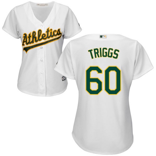 Women's Majestic Oakland Athletics #60 Andrew Triggs Authentic White Home Cool Base MLB Jersey