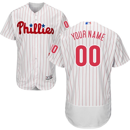Men's Majestic Philadelphia Phillies Customized Authentic White/Red Strip Home Cool Base MLB Jersey