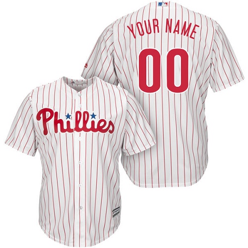 Youth Majestic Philadelphia Phillies Customized Authentic White/Red Strip Home Cool Base MLB Jersey