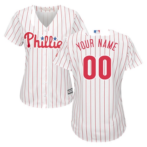 Women's Majestic Philadelphia Phillies Customized Authentic White/Red Strip Home Cool Base MLB Jersey