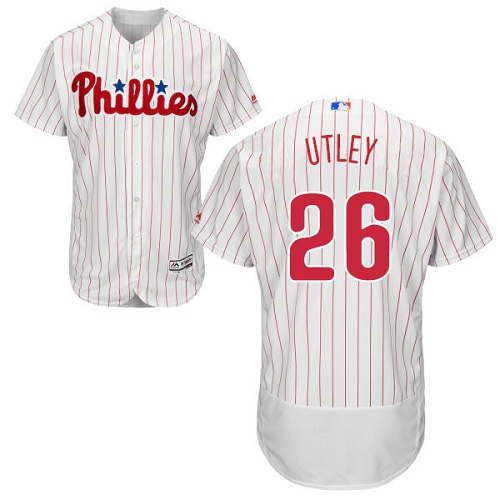 Men's Majestic Philadelphia Phillies #26 Chase Utley Authentic White/Red Strip Home Cool Base MLB Jersey
