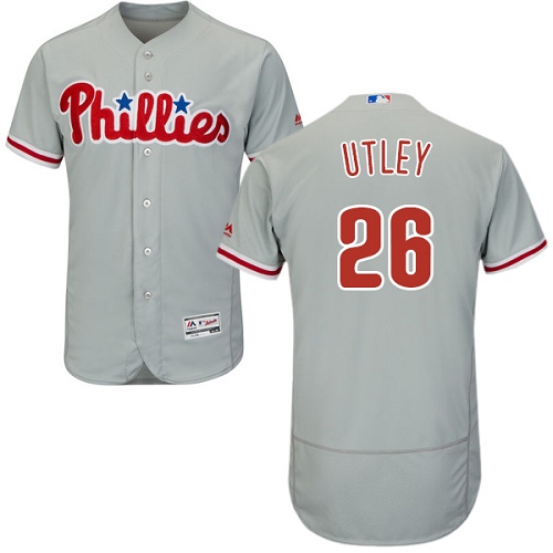 Men's Majestic Philadelphia Phillies #26 Chase Utley Authentic Grey Road Cool Base MLB Jersey