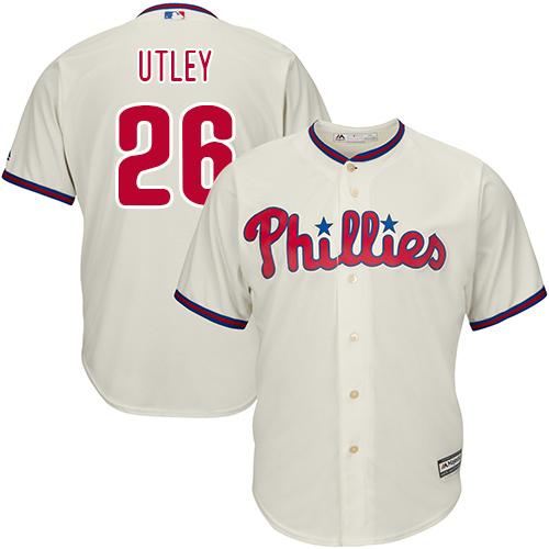 Men's Majestic Philadelphia Phillies #26 Chase Utley Replica Cream Alternate Cool Base MLB Jersey