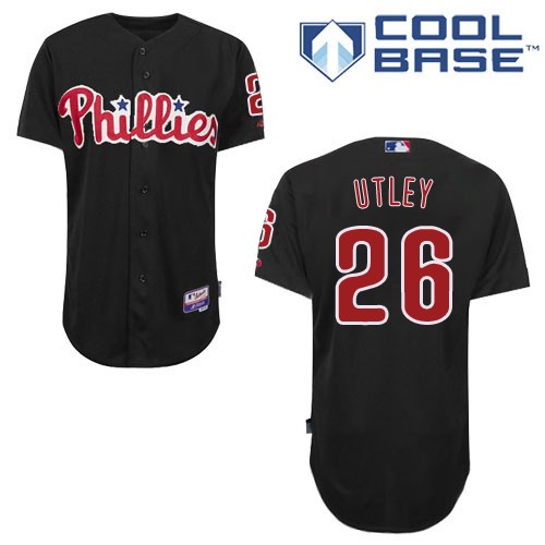 Men's Majestic Philadelphia Phillies #26 Chase Utley Authentic Black Cool Base MLB Jersey