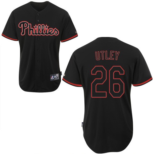 Men's Majestic Philadelphia Phillies #26 Chase Utley Authentic Black Fashion MLB Jersey