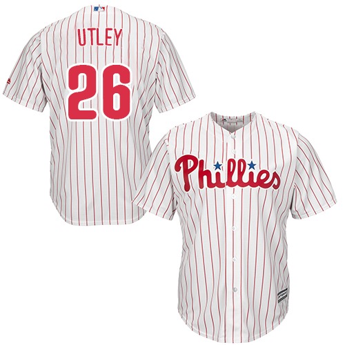 Youth Majestic Philadelphia Phillies #26 Chase Utley Replica White/Red Strip Home Cool Base MLB Jersey