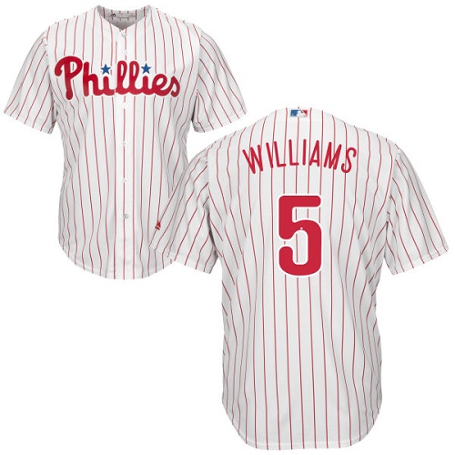 Youth Majestic Philadelphia Phillies #5 Nick Williams Authentic White/Red Strip Home Cool Base MLB Jersey