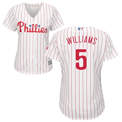 Women's Majestic Philadelphia Phillies #5 Nick Williams Authentic White/Red Strip Home Cool Base MLB Jersey